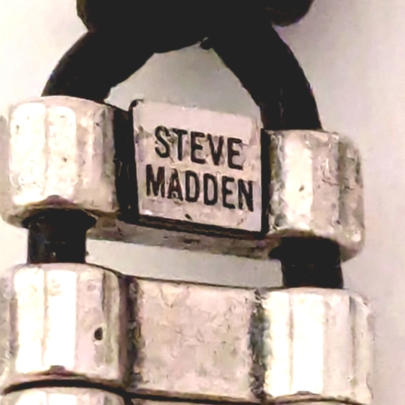 Steve Madden Black Leather Bracelet with Silver Bands and Leather Clasp - Picture 4 of 5